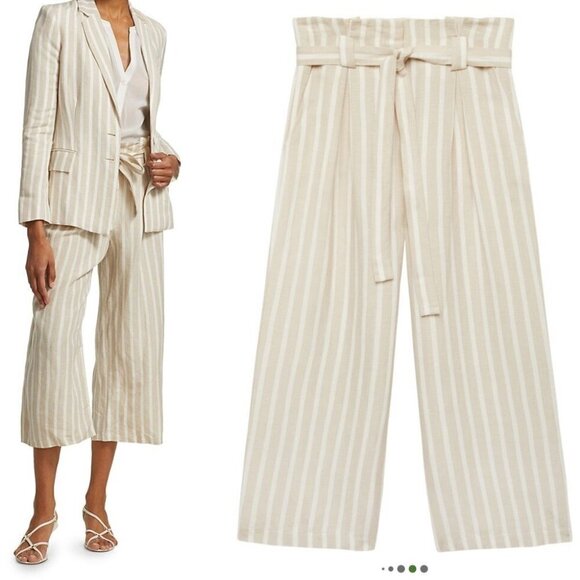 L’AGENCE Samira Linen Cropped Wide legs Paperbag Pants in Bisque and Ivory sz 8 - Picture 2 of 16